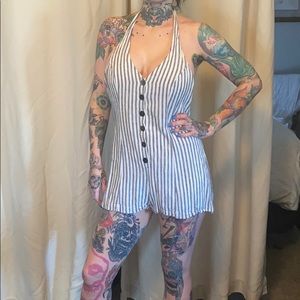 Halter stripped romper